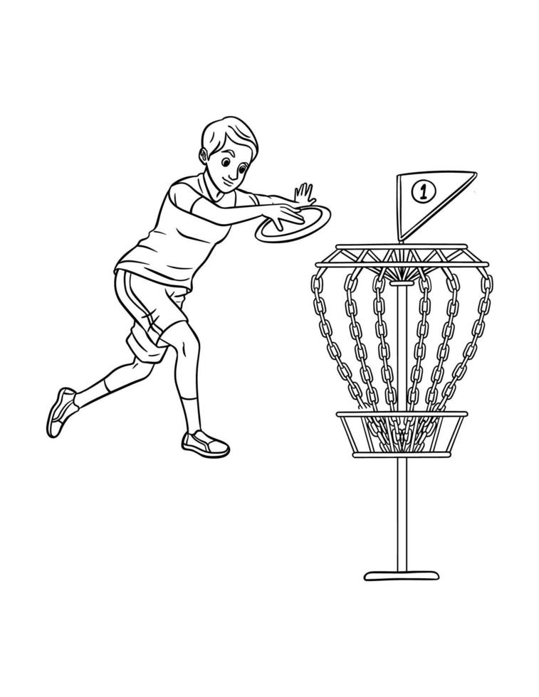 Discgolf isolierte Farbseite für Kinder vektor