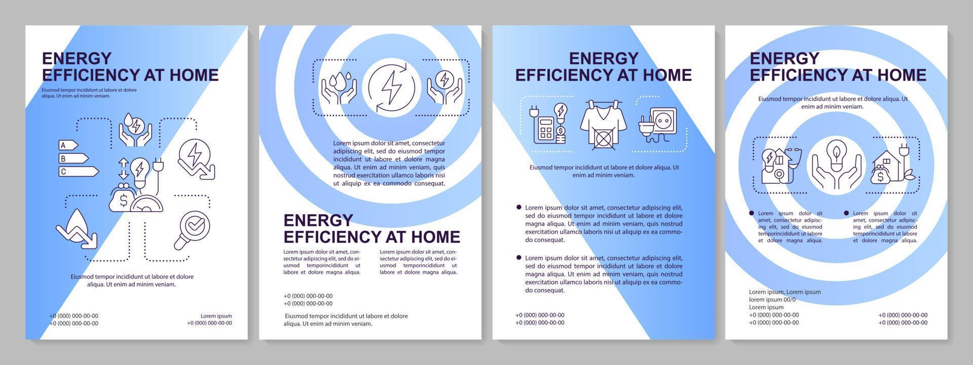 energi effektivitet på Hem blå broschyr mall. folder design med linjär ikoner. redigerbar 4 vektor layouter för presentation, årlig rapporterar.