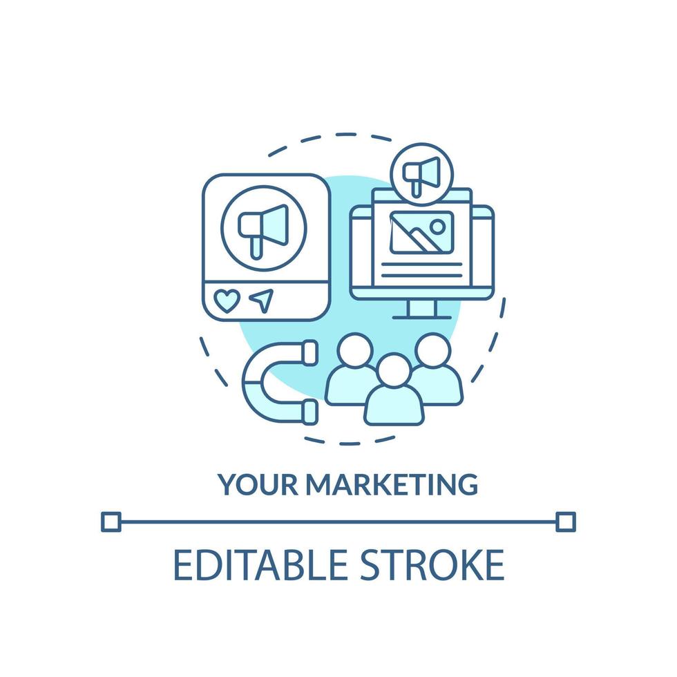din marknadsföring turkos begrepp ikon. kund engagemang. företag planen fördel abstrakt aning tunn linje illustration. isolerat översikt teckning. redigerbar stroke. vektor
