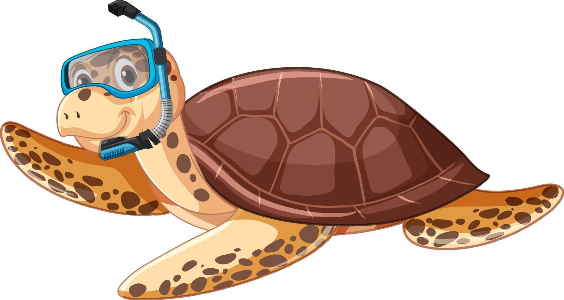 niedliche schildkröten-zeichentrickfigur schnorchelbrille vektor