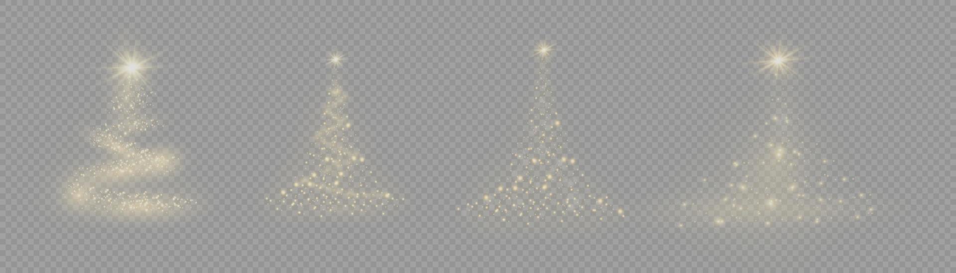 Weihnachtsbaum aus Lichtvektor. goldener weihnachtsbaum als symbol für ein frohes neues jahr, ein frohes weihnachtsfest. goldene Lichtdekoration. hell glänzend vektor