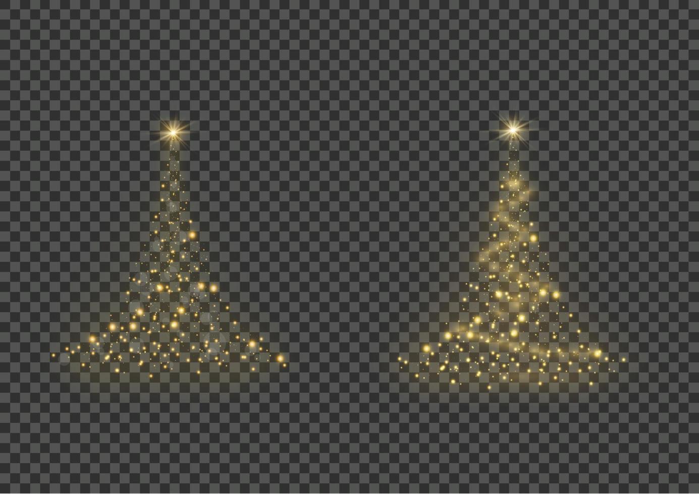 Weihnachtsbaum aus Lichtvektor. goldener weihnachtsbaum als symbol für ein frohes neues jahr, ein frohes weihnachtsfest. goldene Lichtdekoration. hell glänzend vektor