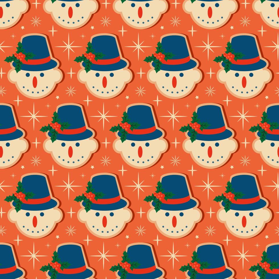 årgång retro jul mönster med med snögubbe och snöflingor .bakgrund med jul snögubbe vektor