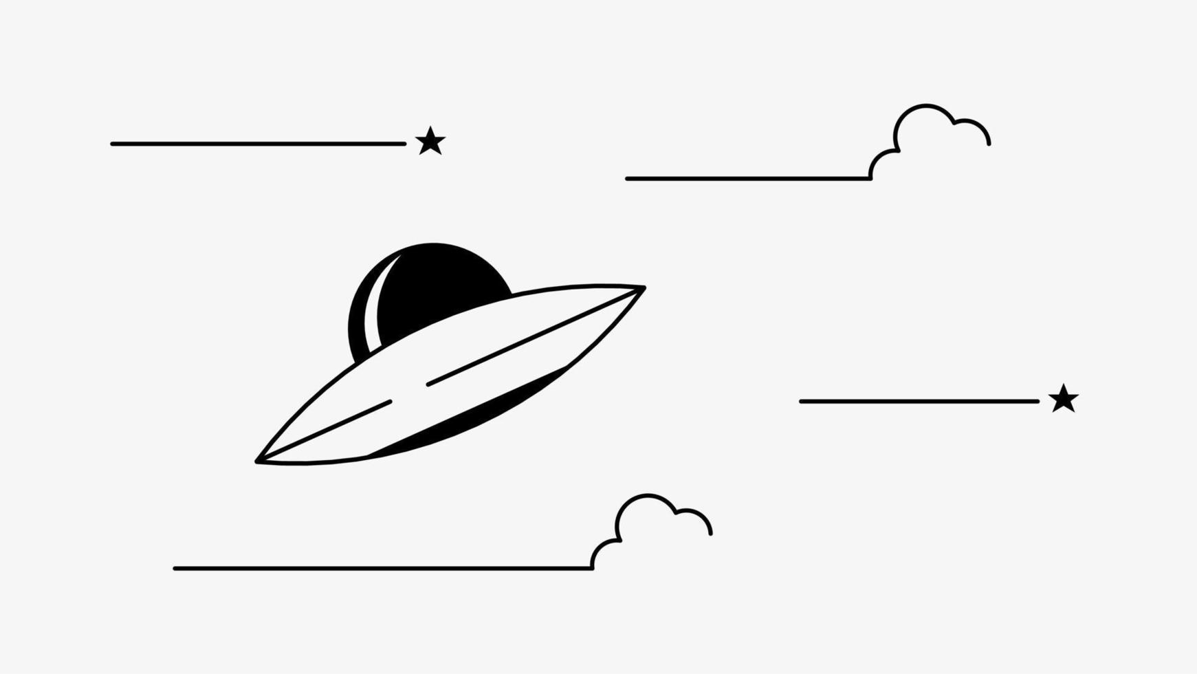 vit bakgrund med flygande UFO i linje stil vektor