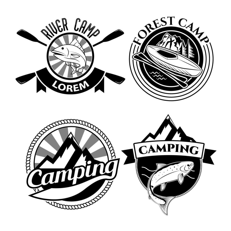 Camping-Logo, Etiketten und Abzeichen. Reise-Embleme vektor