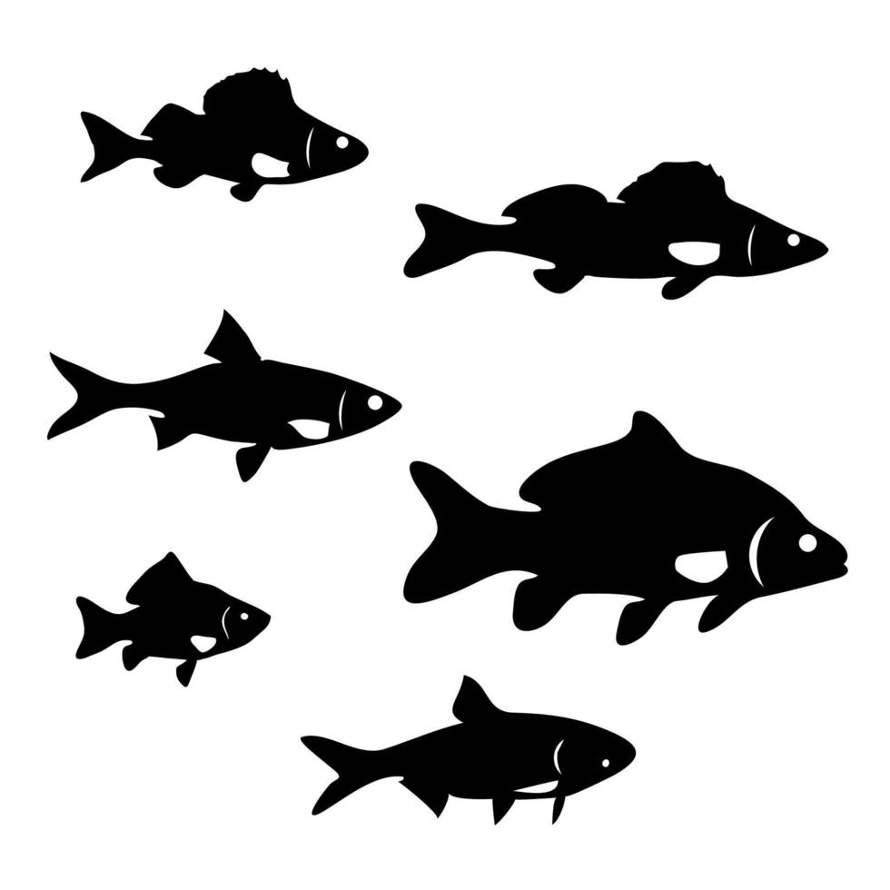 Reihe von Silhouetten von Flussfischen vektor
