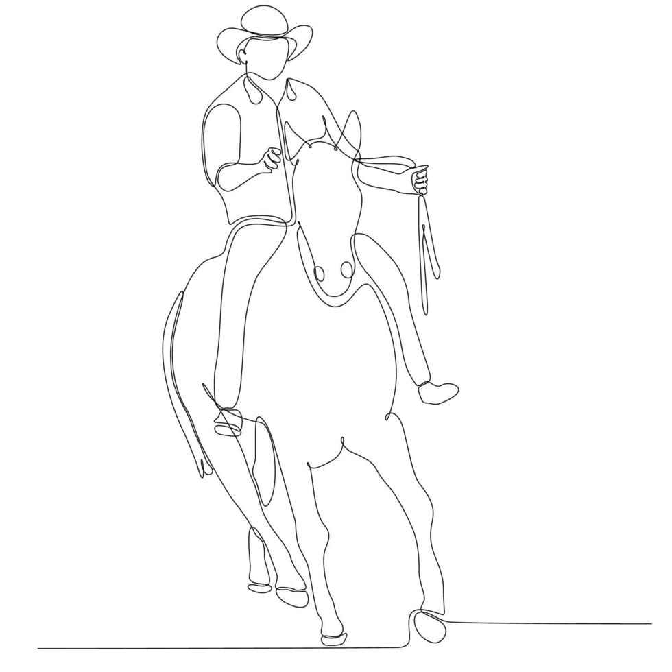 kontinuerlig linje teckning man ridning häst vektor illustration