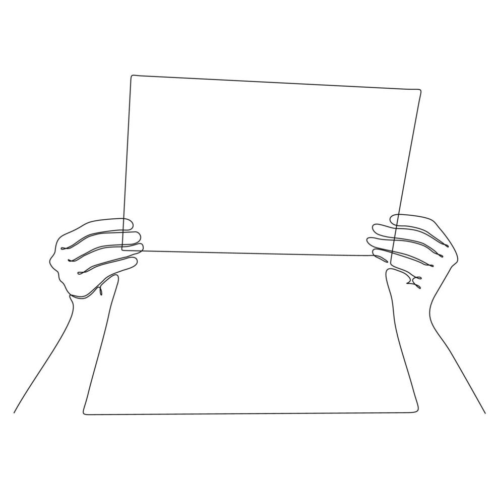 kontinuerlig linje teckning hand innehav bok vektor illustration