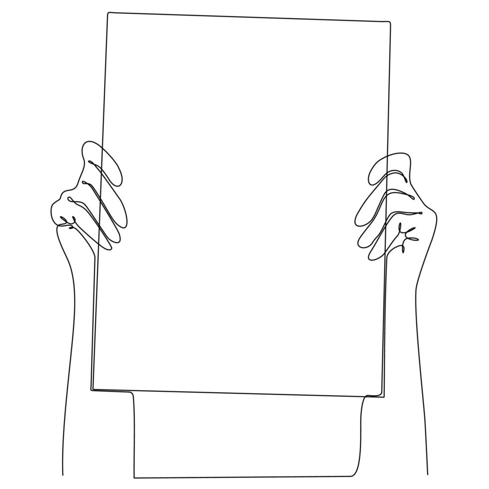kontinuerlig linje teckning hand innehav bok vektor illustration