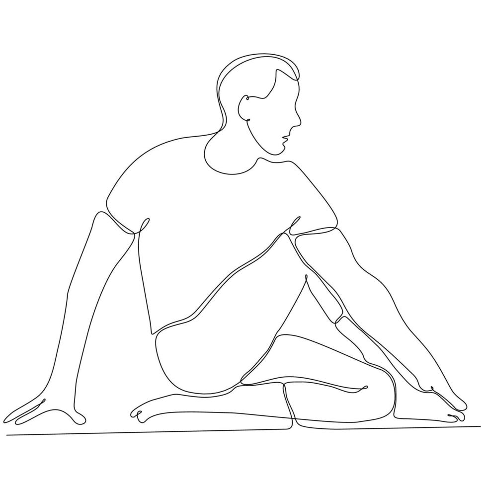 kontinuerlig linje teckning av man förbi kropp yoga vektor illustration