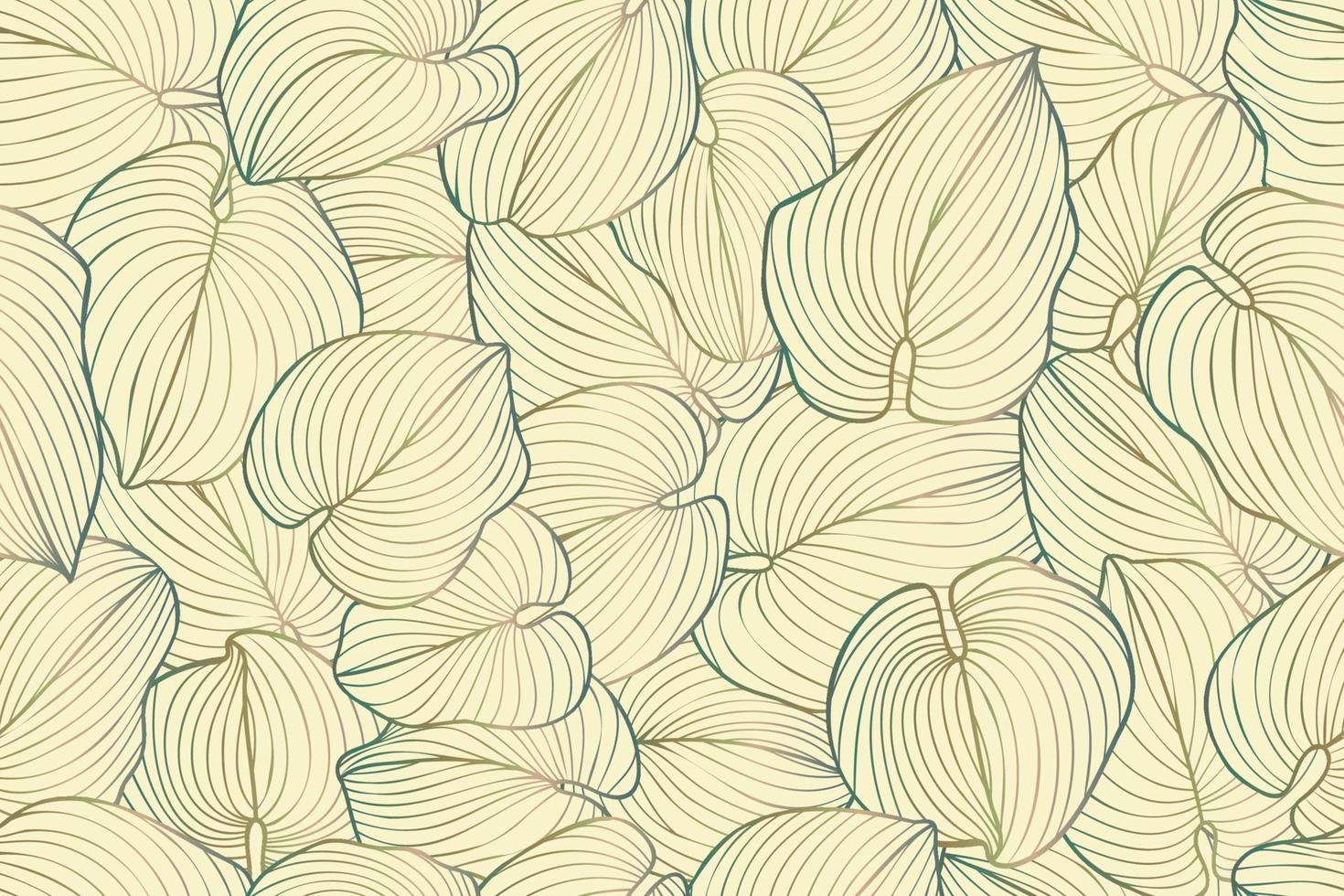 hosta löv sömlös mönster. hosta sieboldiana eller funkia sina tropisk löv. exotisk tropisk hand dragen kurvig rader sommar växter vektor illustration för estetisk skriva ut, omslag, inbjudan.