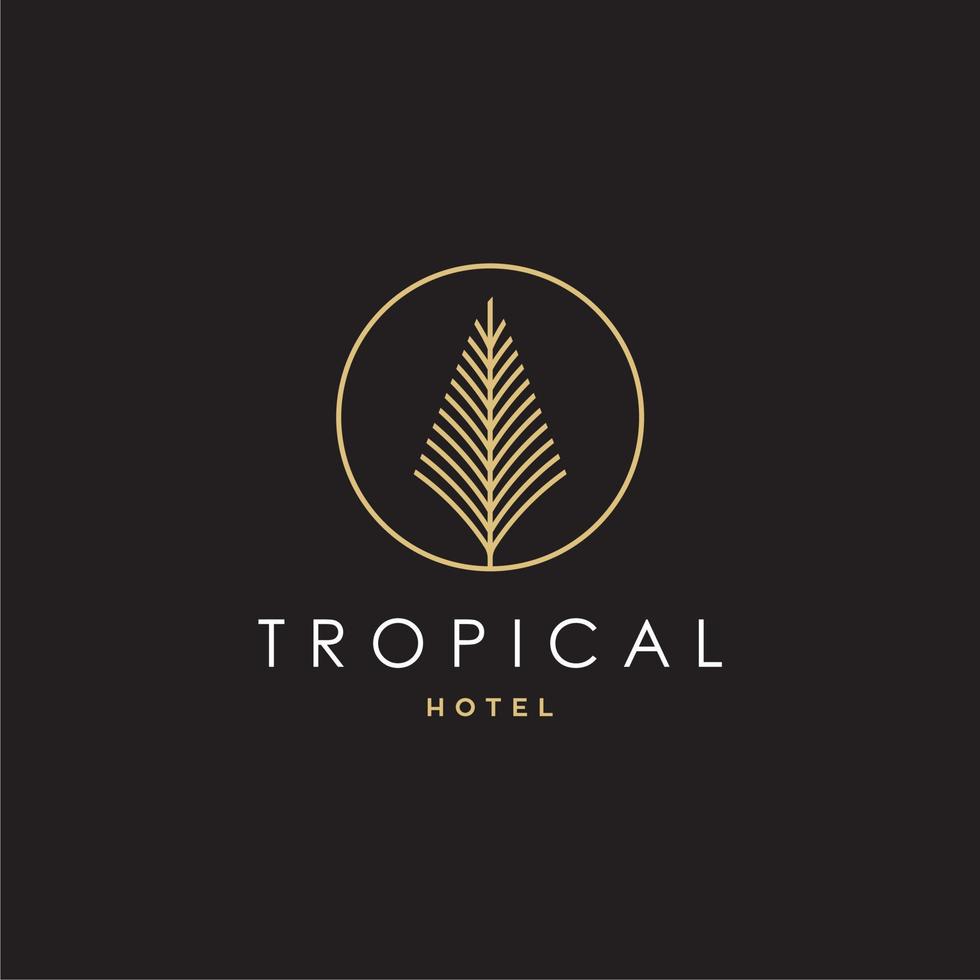 tropisk blad logotyp vektor ikon illustration i geometrisk minimal linje stil för Semester hotell semester företag