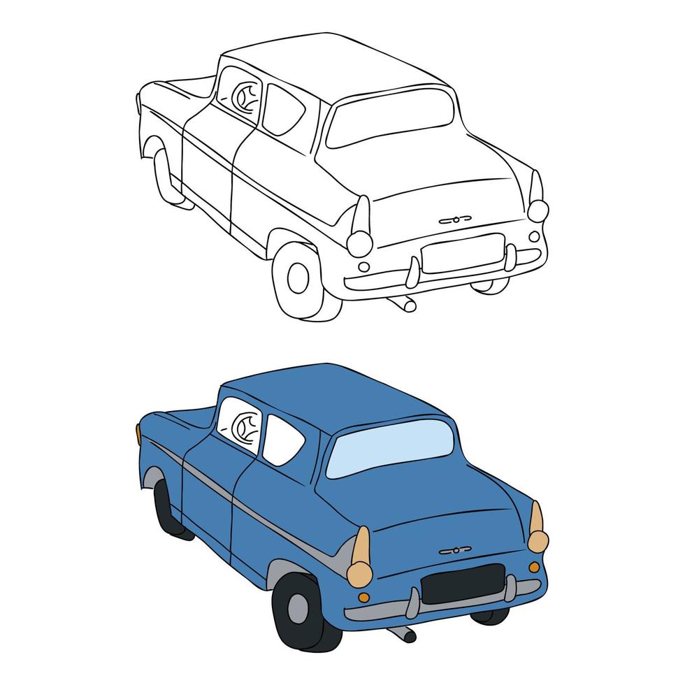 retro auto färbung handgezeichnete vintage isometrische auto blaue vektorillustration vektor