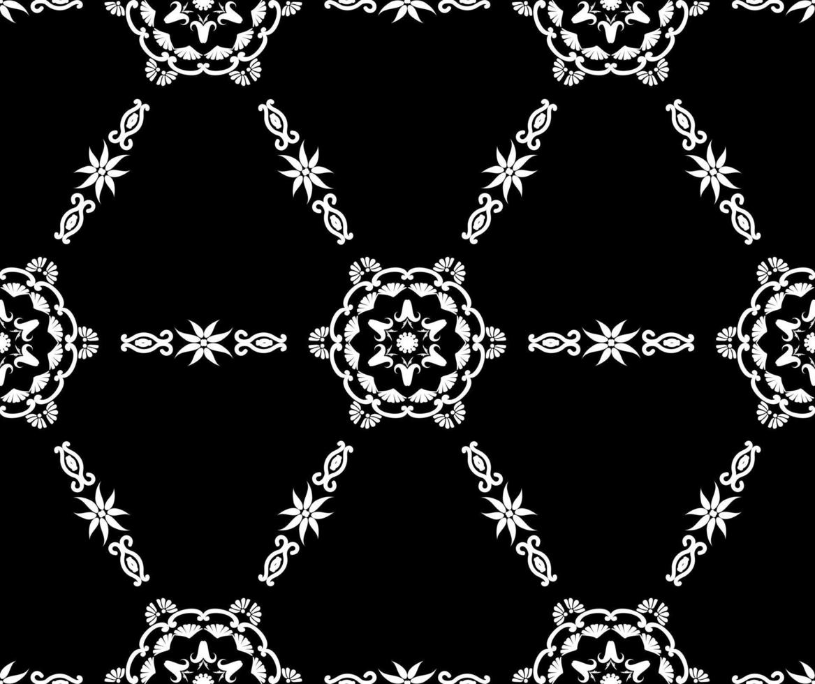 geometrisk kaklade mönster med prydnad. arabicum etnisk sömlös bakgrund. dekorativ textur. svart och vit. för tyg, tapet, venetian mönster, textil, förpackning. vektor