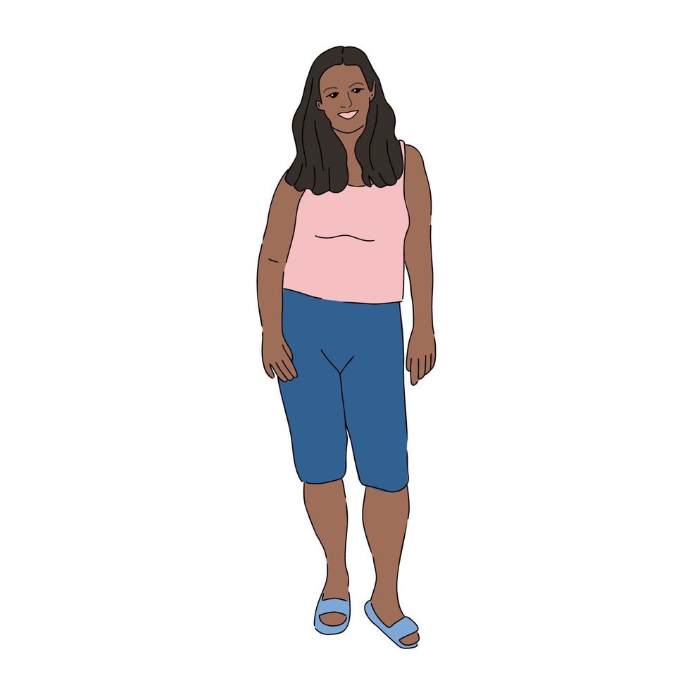 stående fri utgör ung kvinna bär sportigt tillfällig trasa. hand dragen färgrik skiss. isolerat vektor illustration.