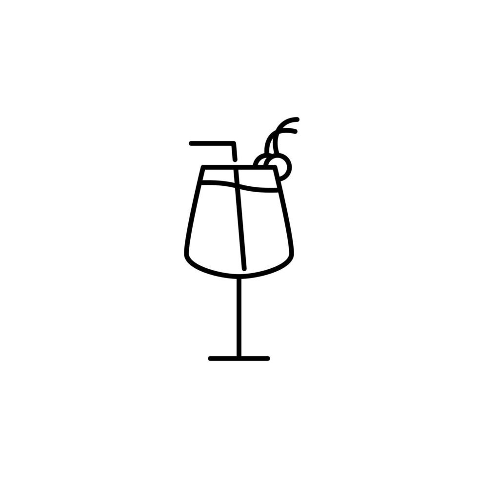 röd vin glas ikon med sugrör och körsbär på vit bakgrund. enkel, linje, silhuett och rena stil. svart och vit. lämplig för symbol, tecken, ikon eller logotyp vektor