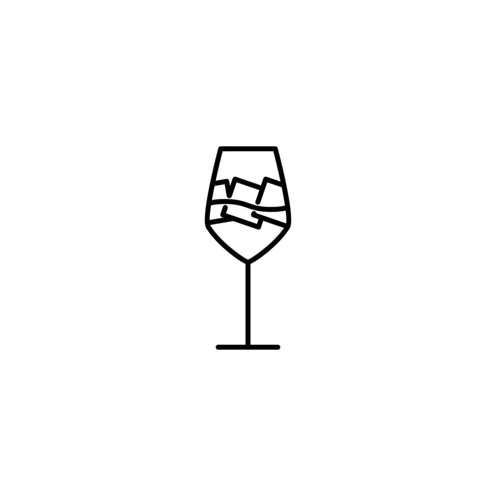 vit vin glas ikon med is kub på vit bakgrund. enkel, linje, silhuett och rena stil. svart och vit. lämplig för symbol, tecken, ikon eller logotyp vektor
