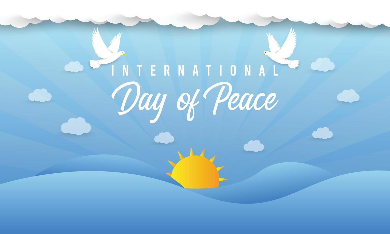 internationell dag av fred platt baner bakgrund med duva moln illustrerade i de himmel vektor