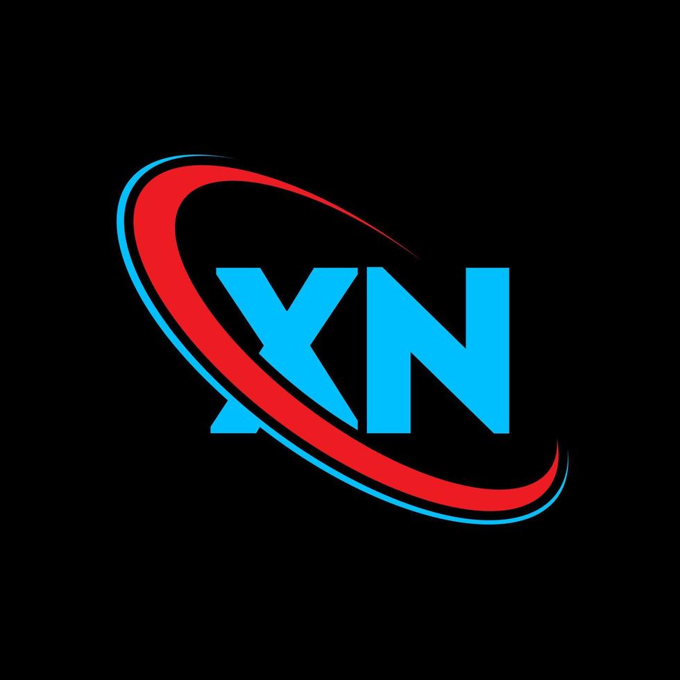 xn logotyp. xn design. blå och röd xn brev. xn brev logotyp design. första brev xn länkad cirkel versal monogram logotyp. vektor