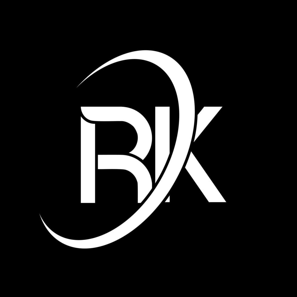 rk logotyp. r k design. vit rk brev. rk brev logotyp design. första brev rk länkad cirkel versal monogram logotyp. vektor