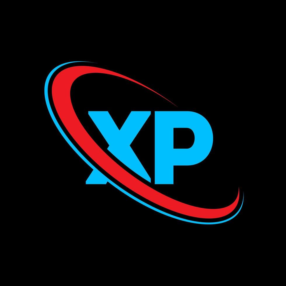 xp logotyp. xp design. blå och röd xp brev. xp brev logotyp design. första brev xp länkad cirkel versal monogram logotyp. vektor