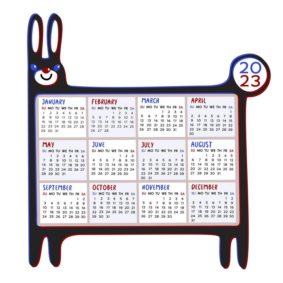 kalender 2023. chinesisches jahr des kaninchens. vektor