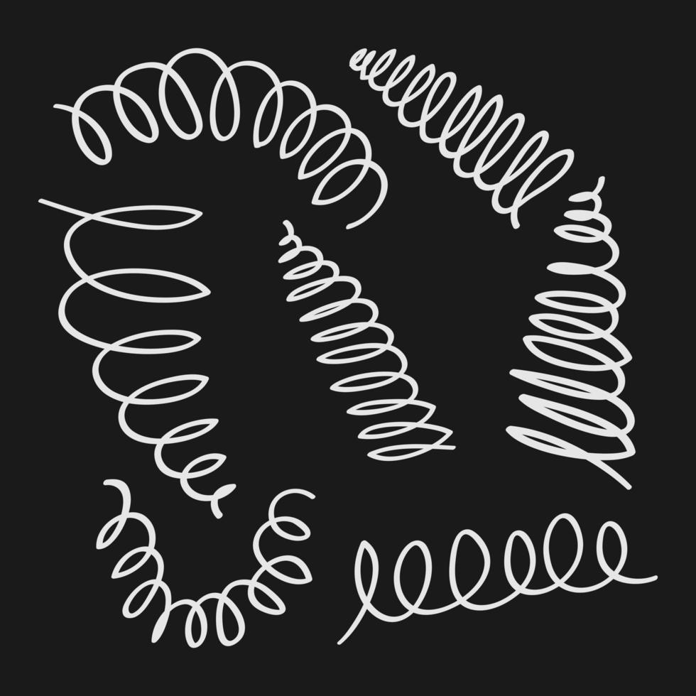 handgezeichnete Spiralfeder. flexible spulen, drahtfedern und metallspulenspiralen im gekritzelstil vektor