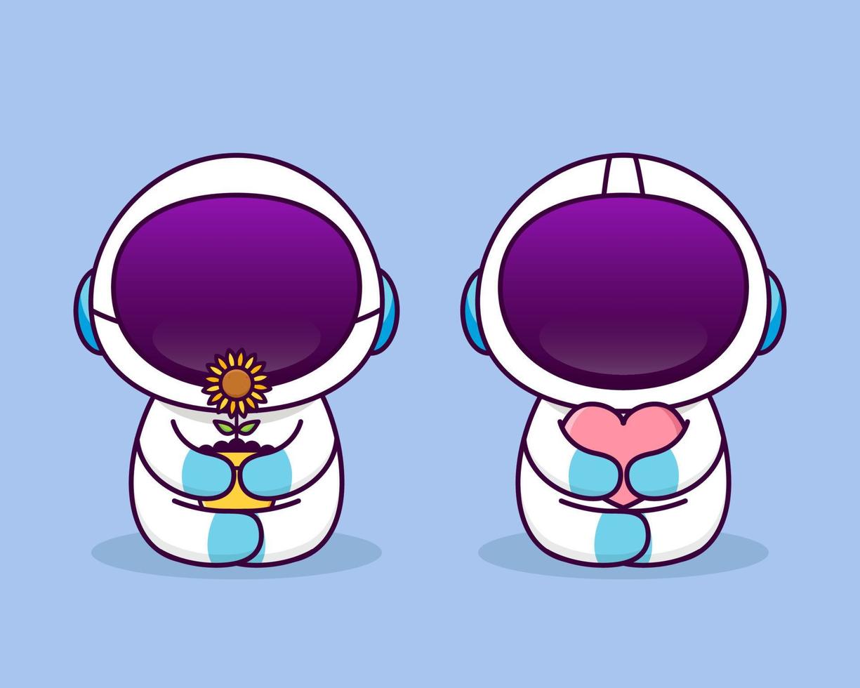 süßer astronaut sitzt und umarmt einen gegenstand vektor
