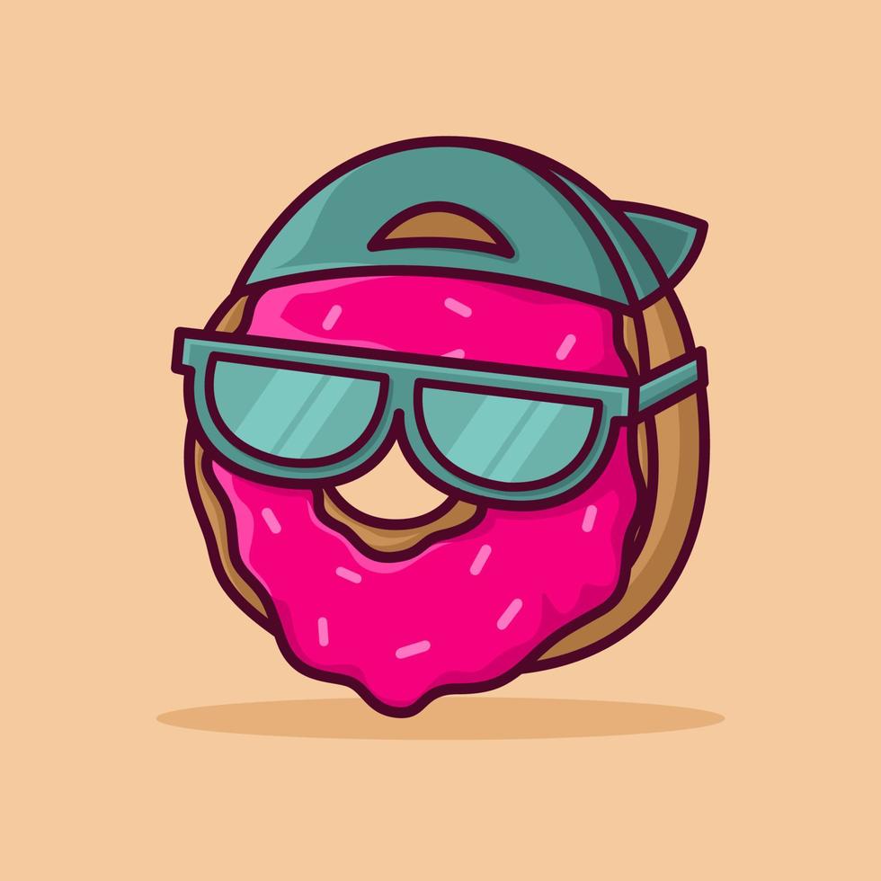 digitale Illustration von niedlichen Donut-Vektorgrafiken. donut-charakter mit coolem hut und brille, maskottchen, illustration, aufkleber vektor