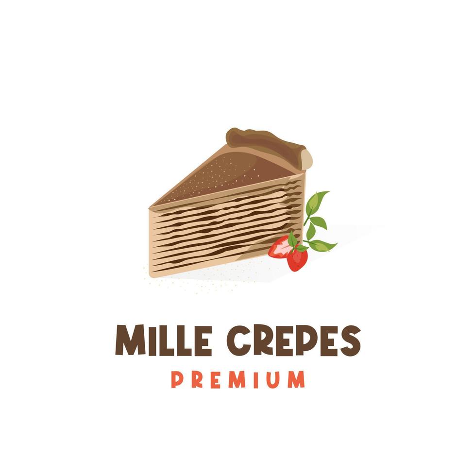 ein in Scheiben geschnittenes Schokoladen-Mille-Crêpes-Kuchen-Illustrationslogo vektor