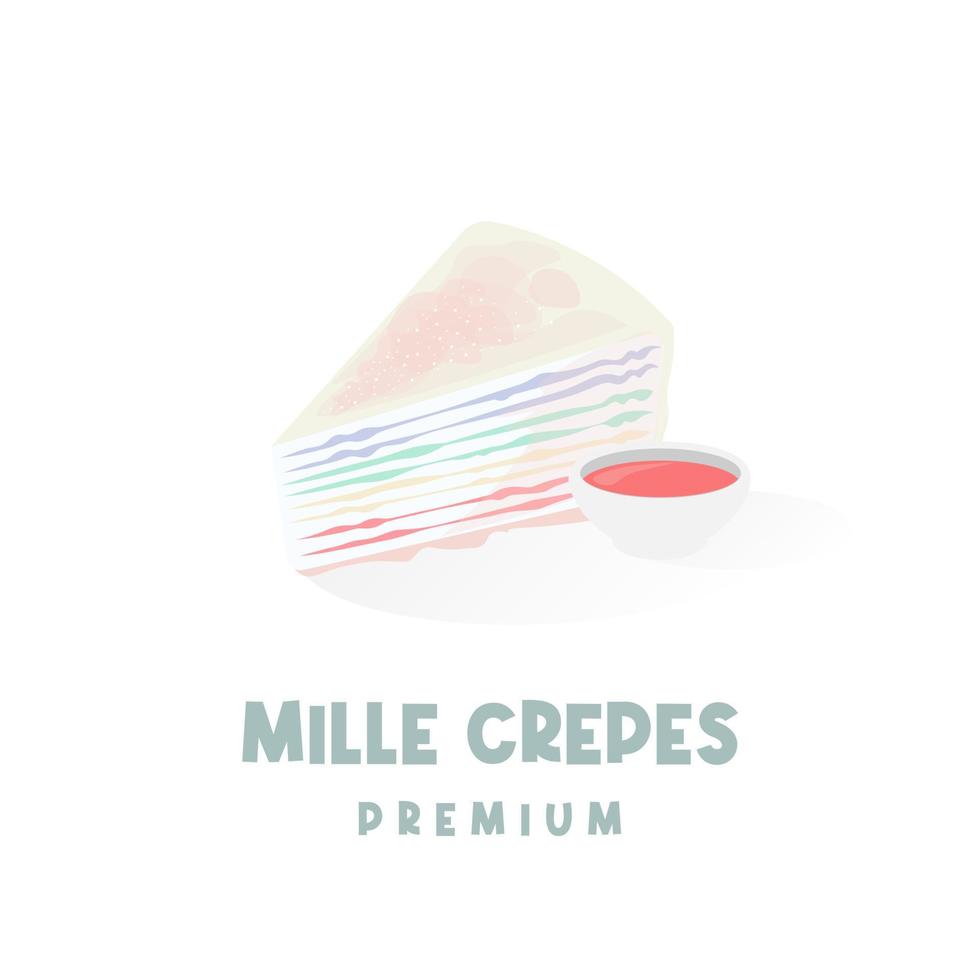 Regenbogen-Mille-Crêpes-Vektorillustrationslogo in hübschen Pastellfarben vektor