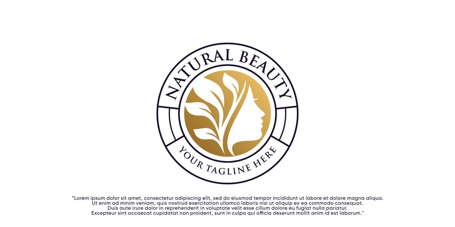 naturlig skönhet logotyp design för kvinna med emblem begrepp premie vektor