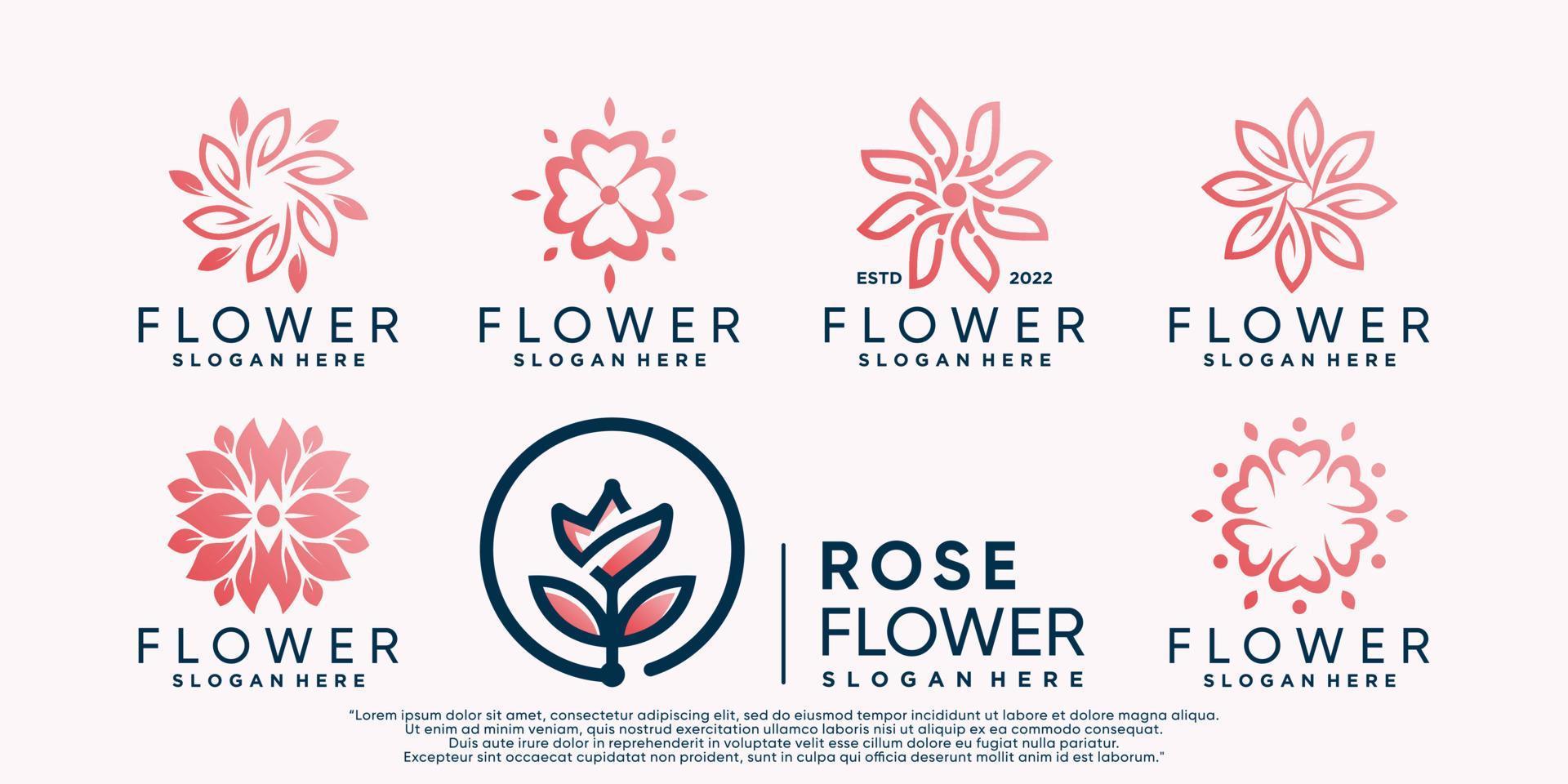 uppsättning av blomma lotus logotyp design inspiration med kreativ element premie vektor