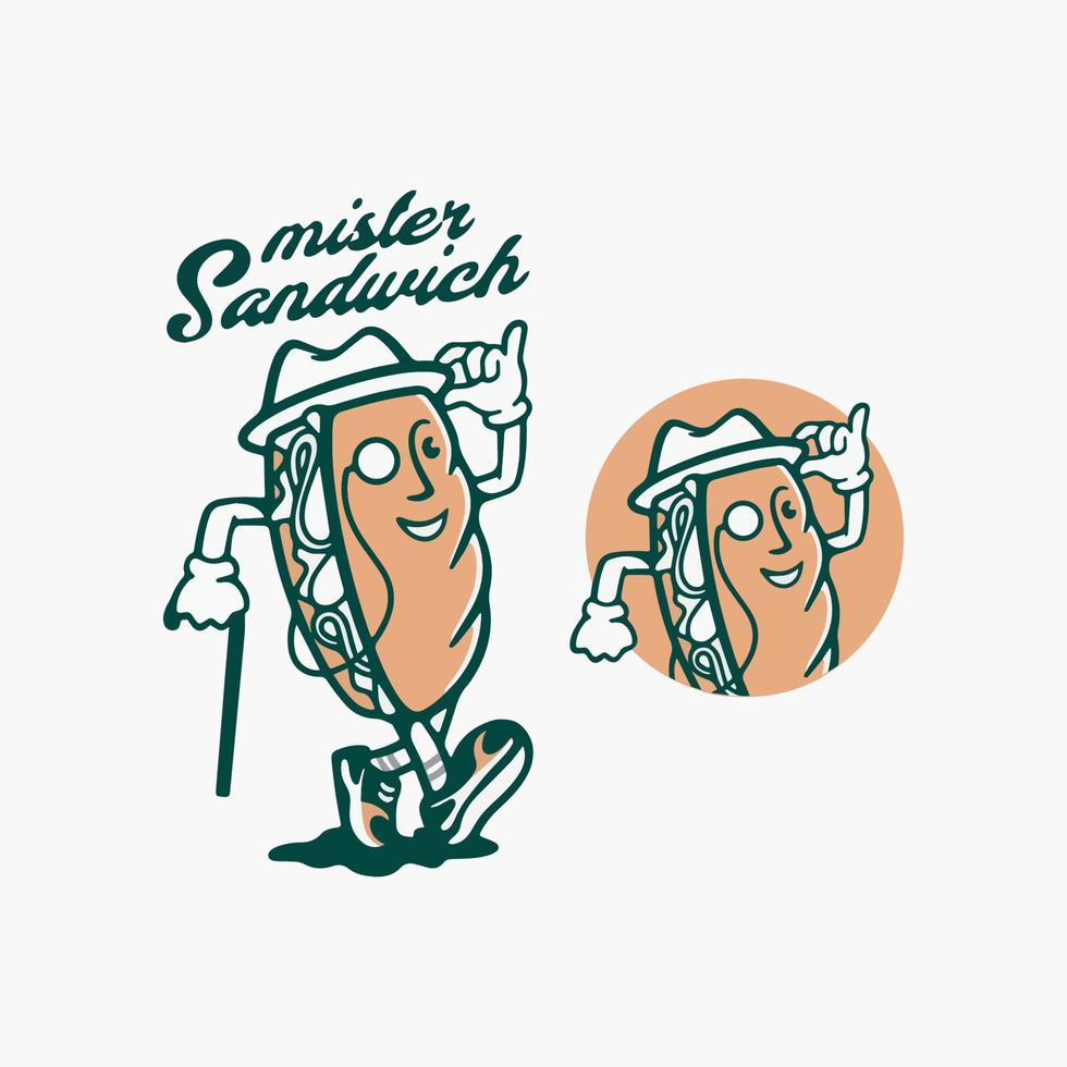 årgång mister smörgås tecknad serie karaktär vektor