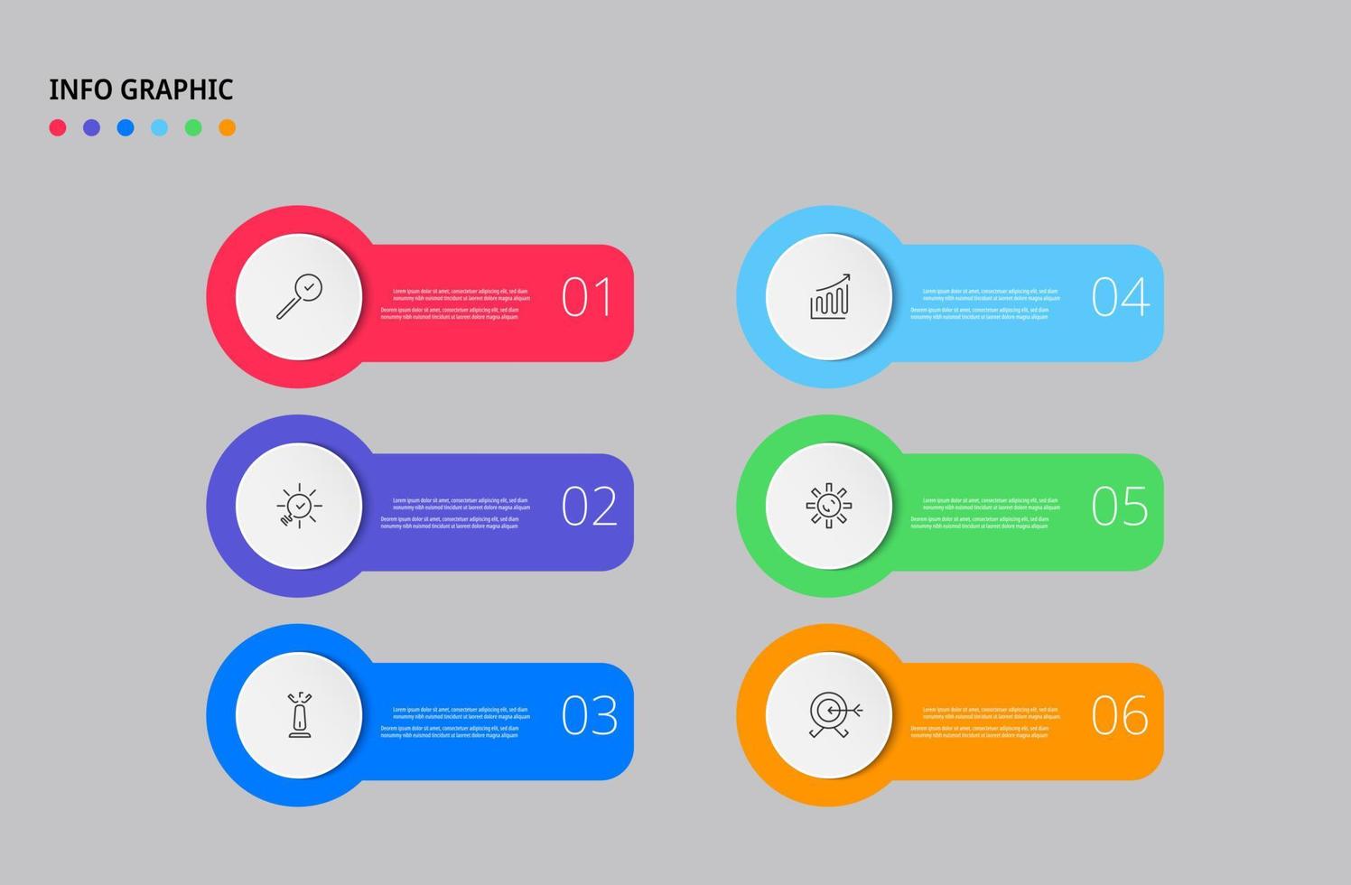 Vektor-Infografik-Design-Geschäftsvorlage mit Symbolen und 6 Optionen oder Schritten. kann für Prozessdiagramme, Präsentationen, Workflow-Layouts, Banner, Flussdiagramme und Infografiken verwendet werden vektor