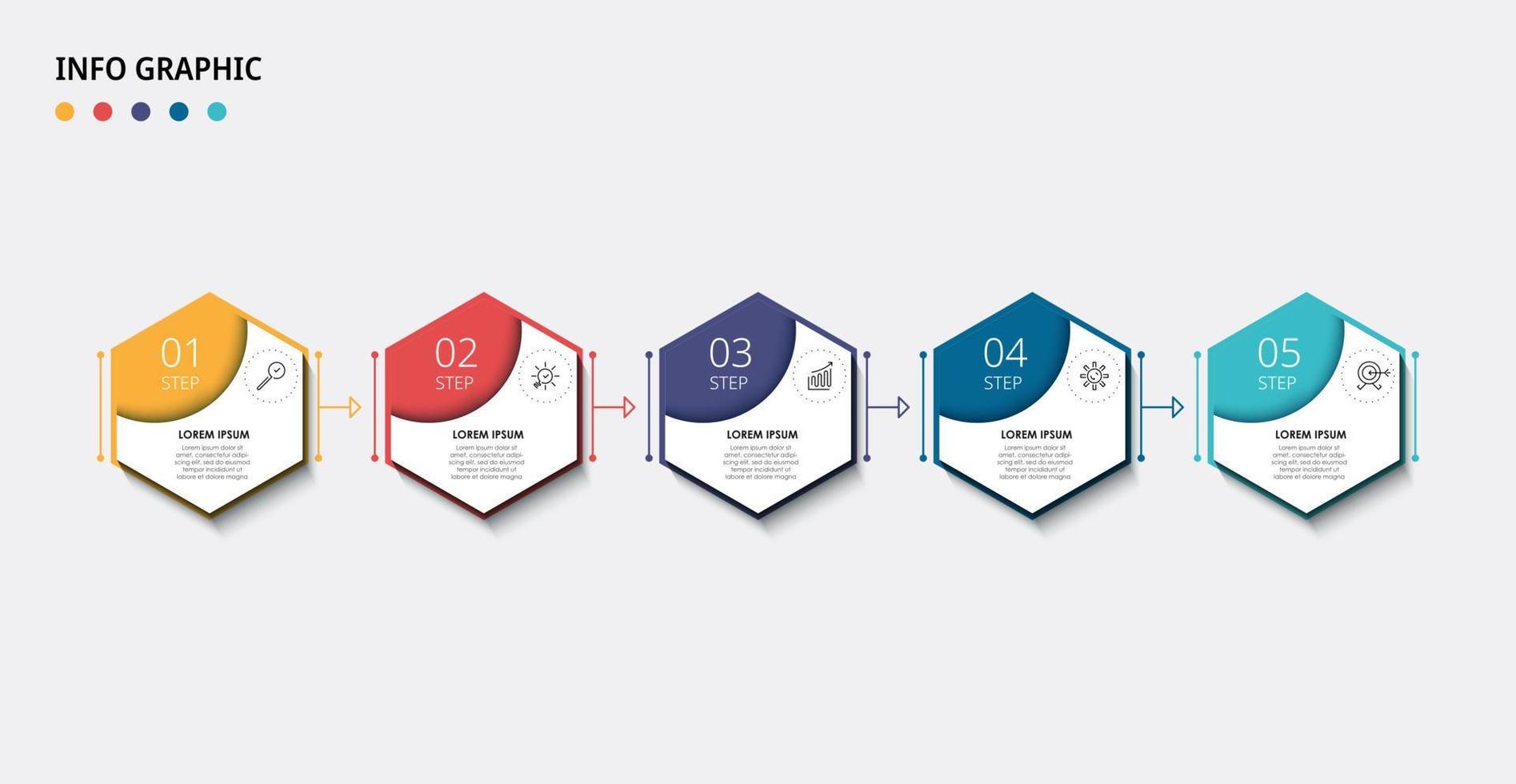 vektor infographic design affärsmall med ikoner och 5 alternativ eller steg. kan användas för processdiagram, presentationer, arbetsflödeslayout, banner, flödesschema, infografik