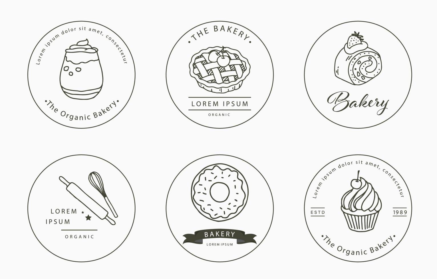 efterrätt samling med croissant,kaka.vektor illustration för ikon, klistermärke, utskrivbar och tatuering vektor