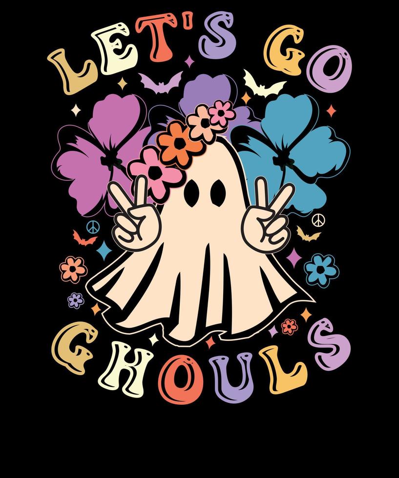 låter gå ghouls halloween bua retro t skjorta årgång halloween fest t skjorta design vektor