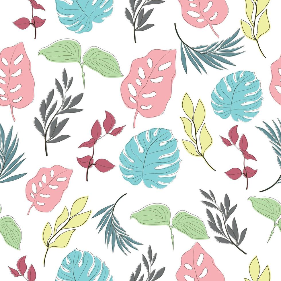 vektor illustration mönster flerfärgad tropisk växter löv och blommor blå blå grön gul rosa