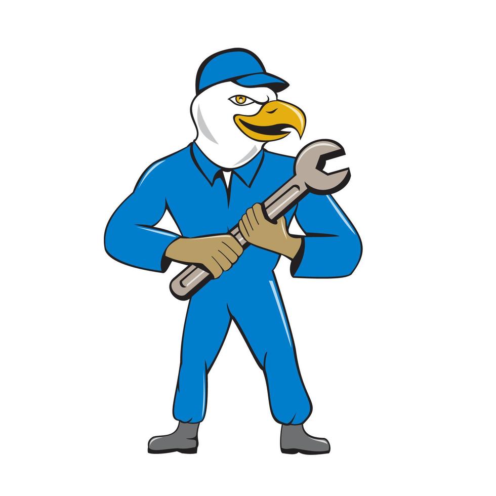 Mechaniker-Schraubenschlüssel-Cartoon des amerikanischen Weißkopfseeadlers vektor