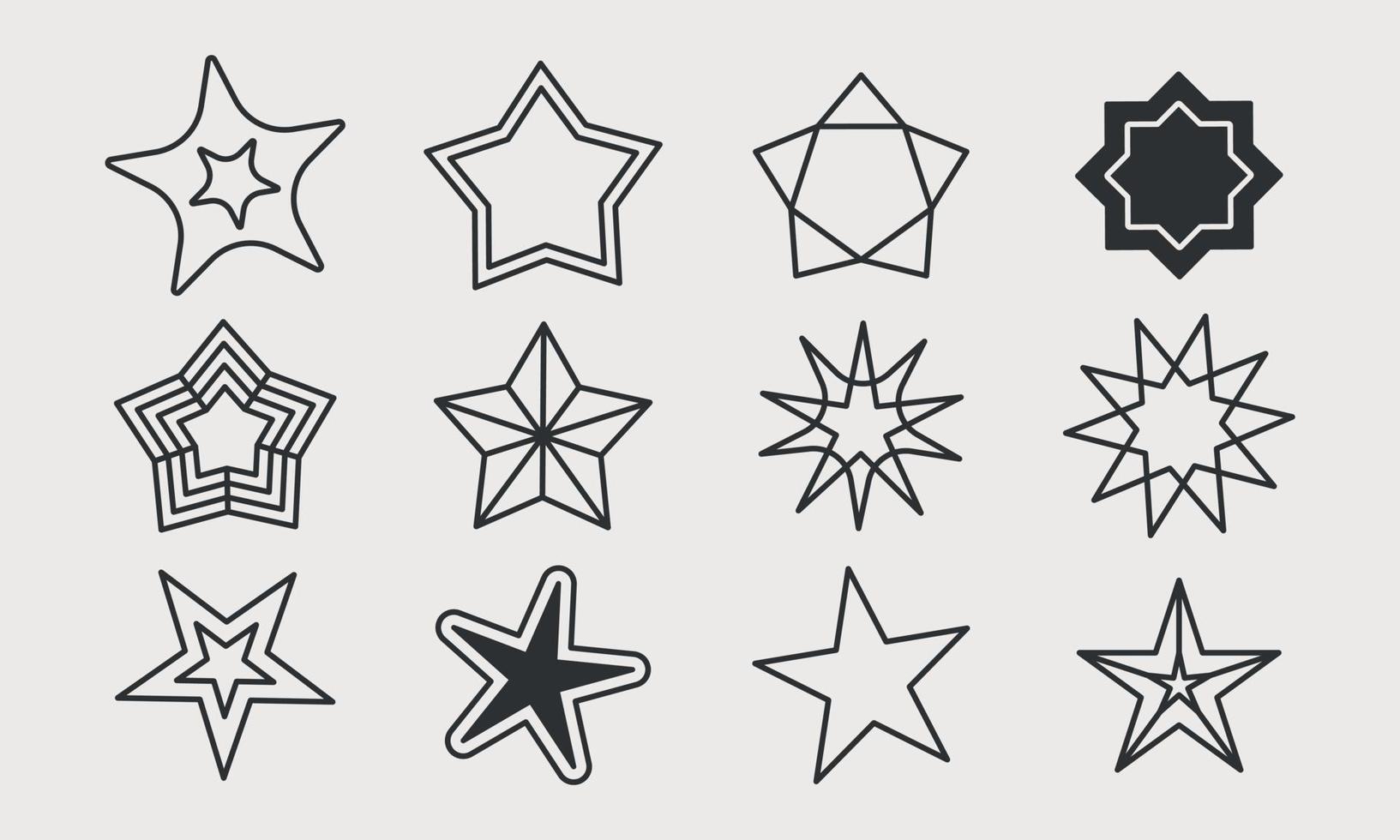 dekorativ stjärnor linje ikon uppsättning. annorlunda former, silhuett. vektor illustration