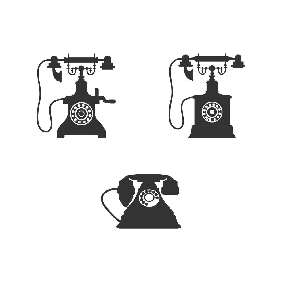 uppsättning av gammal årgång telefon ikon silhuett vektor