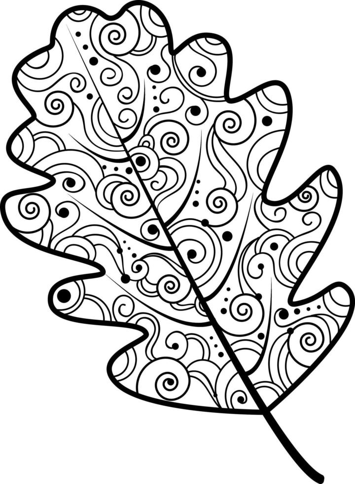 svart och vit vektor illustration av ett ek blad. höst illustration med skön mönster.an aning för en logotyp, mode illustrationer, tidningar, utskrift på kläder, reklam, tatuering skiss.