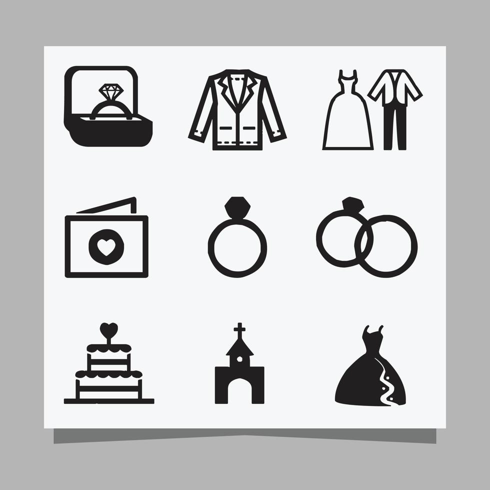 Hochzeitssymbolbilder auf Papier gezeichnet, geeignet für Flyer, Einladungen und Poster vektor