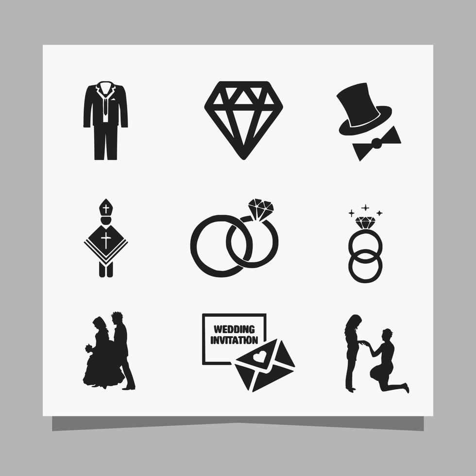bröllop ikon bilder dragen på papper lämplig för flygblad, inbjudningar och posters vektor