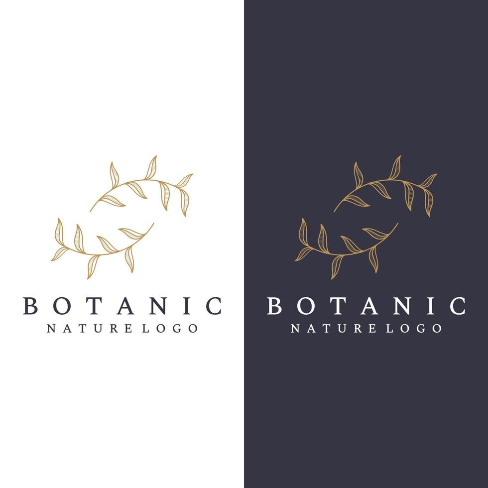 natürliches botanisches Logo organisches Vorlagenvektordesign mit Blättern, Blumen, Stängeln. mit minimalistischem umriss, elegant. geeignet für schönheit, abzeichen, hochzeit und business. vektor