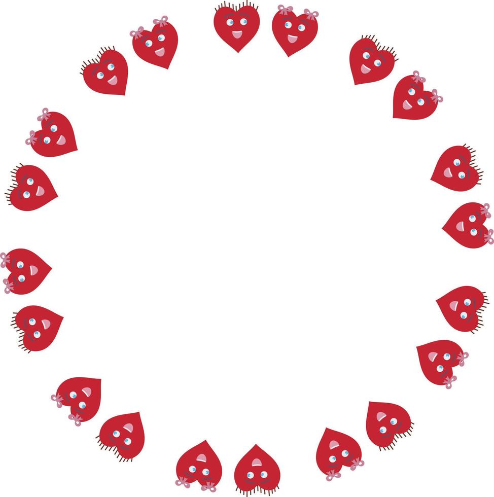 runder Rahmen mit lustigen roten Herzen auf weißem Hintergrund. Vektorbild. vektor