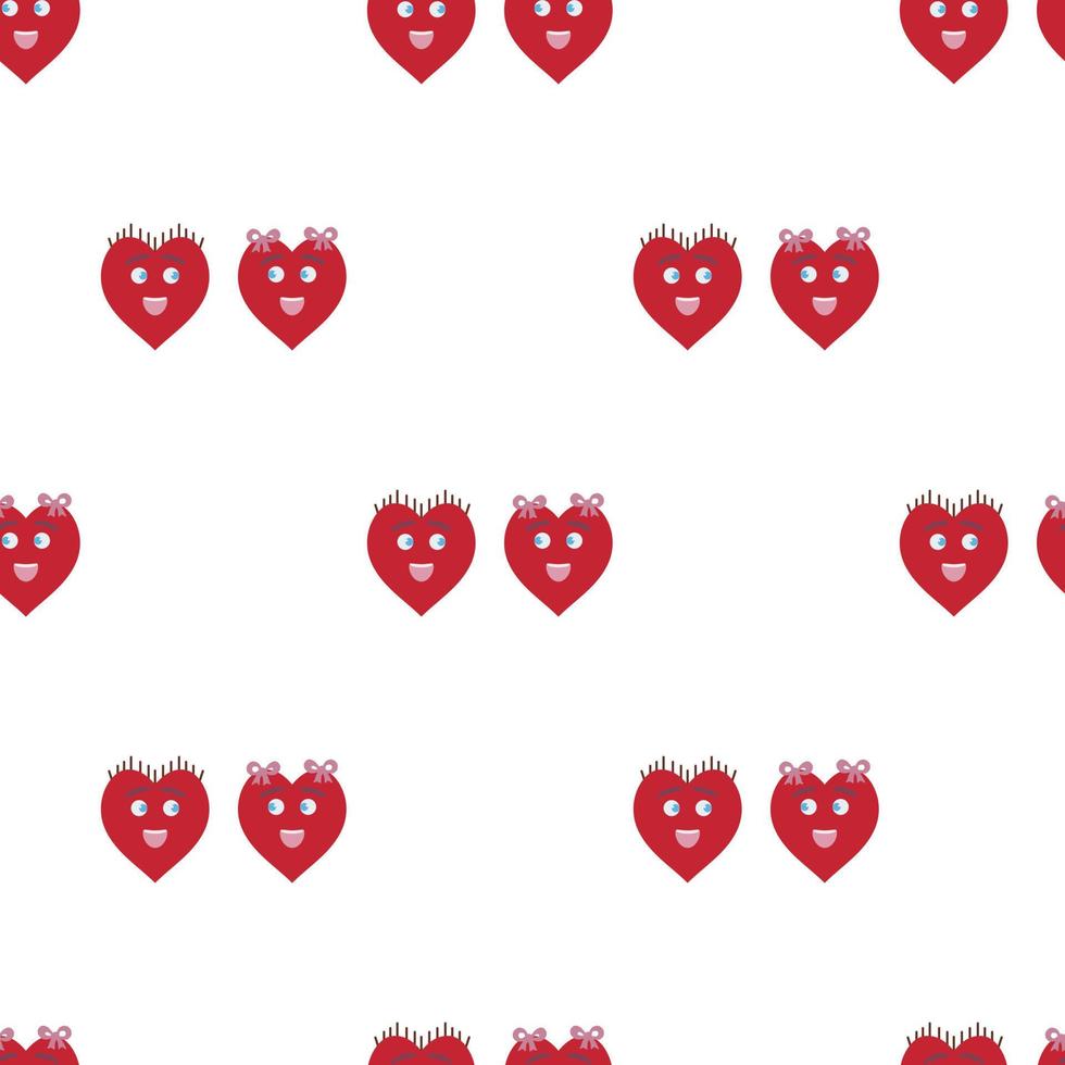 nahtloses Muster mit lustigen roten Herzen auf weißem Hintergrund. Vektorbild. vektor
