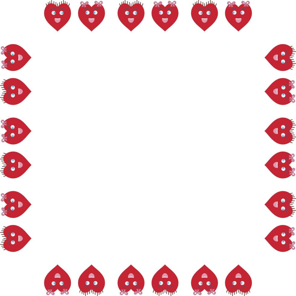 quadratischer Rahmen mit lustigen roten Herzen auf weißem Hintergrund. Vektorbild. vektor