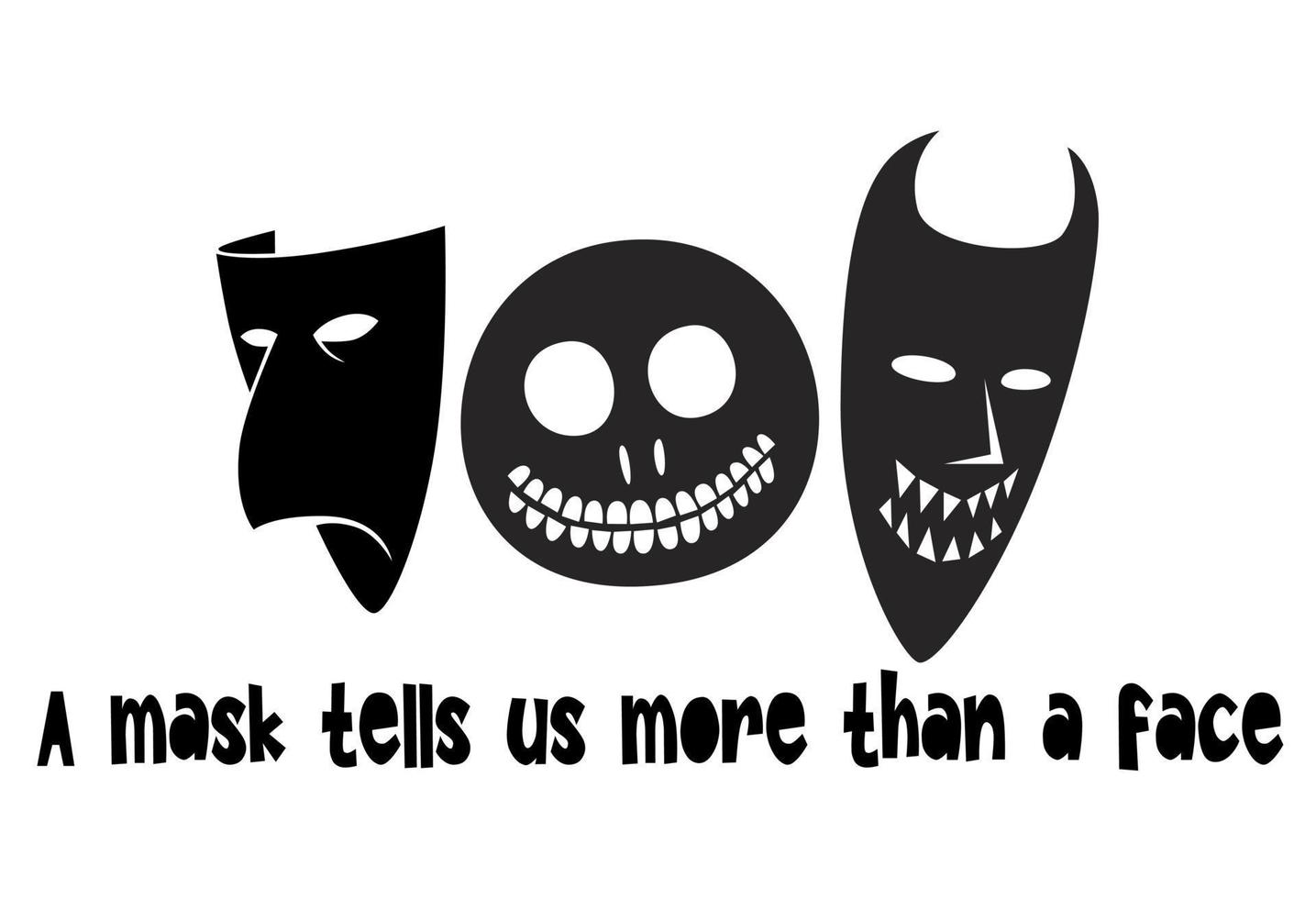 halloween-zeichen und englische buchstaben "eine maske sagt uns mehr als ein gesicht" vektor